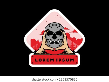 illustration badge design of two hand holding a skull