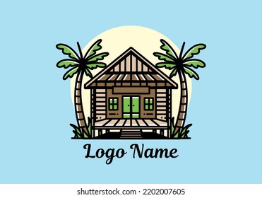 illustration badge design of a Wood house on the beach