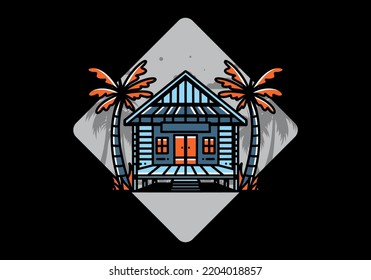 illustration badge design of a Wood house on the beach