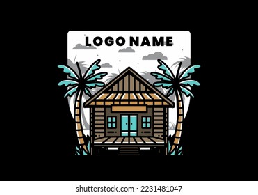 illustration badge design of a Wood house on the beach