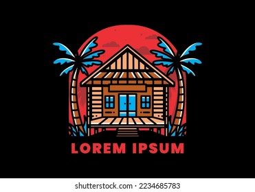 illustration badge design of a Wood house on the beach