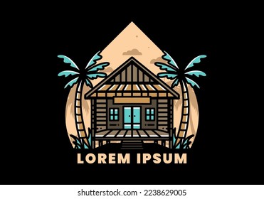 illustration badge design of a Wood house on the beach