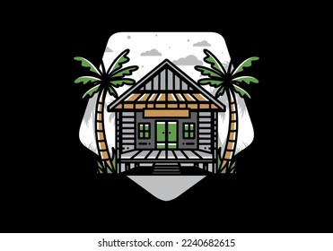 illustration badge design of a Wood house on the beach