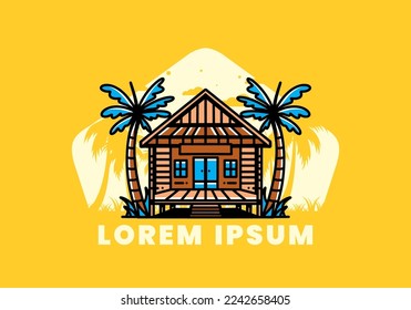 illustration badge design of a Wood house on the beach