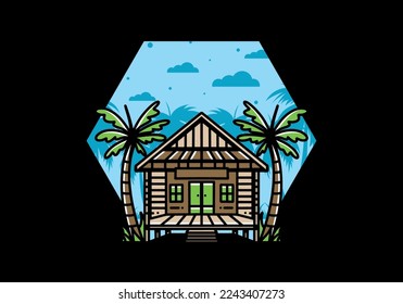 illustration badge design of a Wood house on the beach