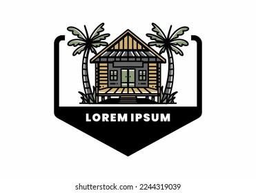 illustration badge design of a Wood house on the beach