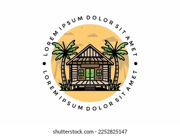 illustration badge design of a Wood house on the beach