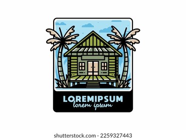 illustration badge design of a Wood house on the beach