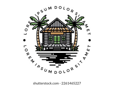 illustration badge design of a Wood house on the beach