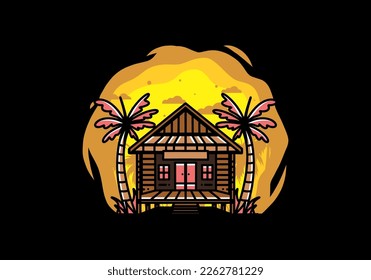 illustration badge design of a Wood house on the beach