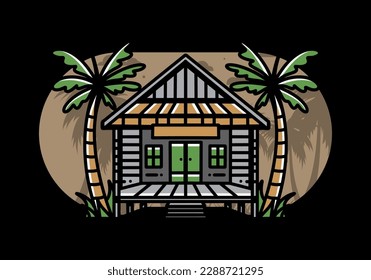 illustration badge design of a Wood house on the beach