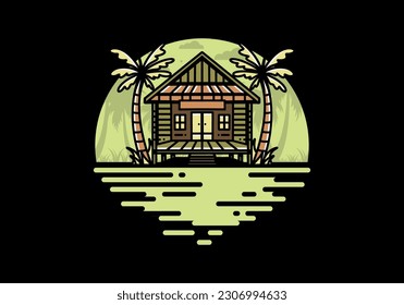 illustration badge design of a Wood house on the beach