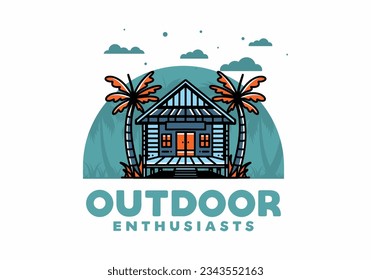 illustration badge design of a Wood house on the beach