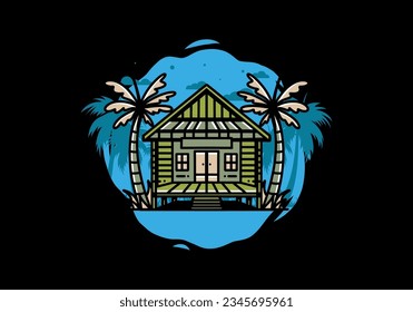 illustration badge design of a Wood house on the beach