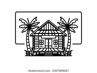 illustration badge design of a Wood house on the beach