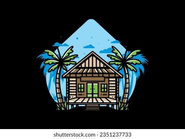 illustration badge design of a Wood house on the beach