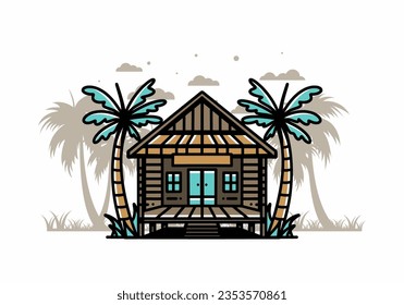 illustration badge design of a Wood house on the beach