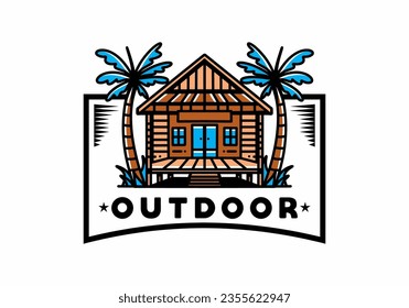 illustration badge design of a Wood house on the beach