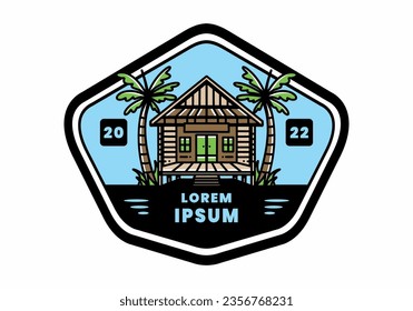 illustration badge design of a Wood house on the beach