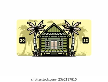 illustration badge design of a Wood house on the beach