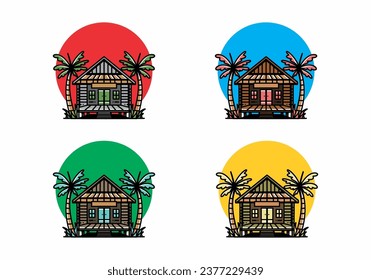illustration badge design of a Wood house on the beach