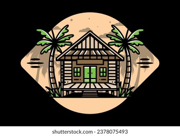 illustration badge design of a Wood house on the beach