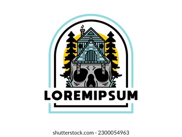 Illustration badge design of a wooden house with skull