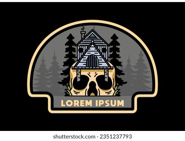 Illustration badge design of a wooden house with skull