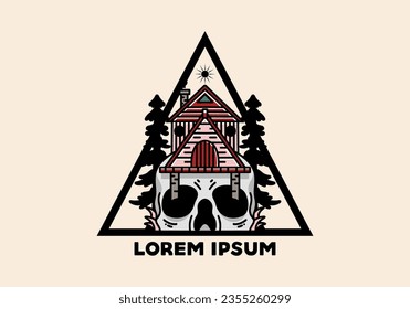 Illustration badge design of a wooden house with skull