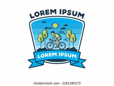 illustration badge of riding bicycle design