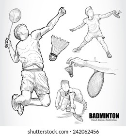 illustration of Badminton. Hand drawn. 