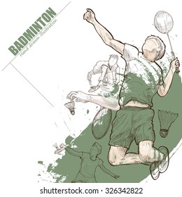 Illustration Of Badminton. Hand Drawn. Badminton Poster. Sport Background.