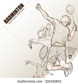 Illustration of badminton. hand drawn. badminton poster. Sport background.