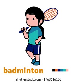 illustration of a badminton player with additional color palettes underneath, suitable for banners, posters, greeting cards, social media posts and so on, add text or logos as you wish