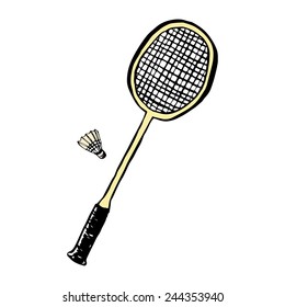 An illustration of a badminton racket and a shuttle, vector image