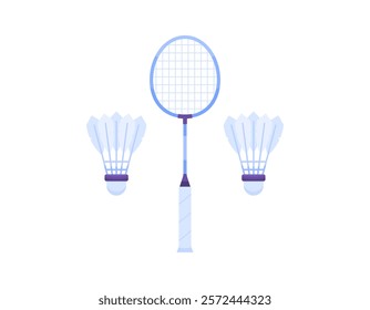 illustration of a badminton racket with two badminton shuttlecocks. sport. equipment, goods, objects. flat style design. element