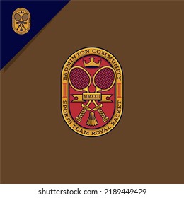 illustration of badminton and royal crown. for logo or icon
