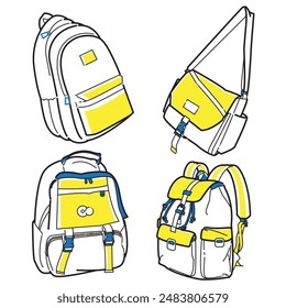 illustration of bag, backpack, sling bag 