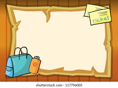 illustration of a bag, a bottle and tickets on a yellow background