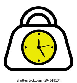 Illustration of bag with clock, vector.
