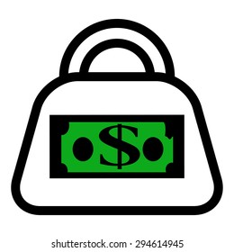 Illustration of bag with dollar, vector.