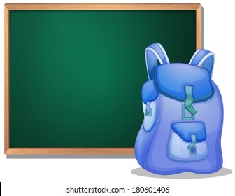 Illustration of a bag in front of the empty blackboard on a white background