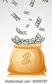 ilustración de la bolsa llena de una nota en dólares sobre fondo abstracto