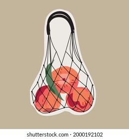 illustration with bag and peaches, vector design for paper, fabric and other surfaces