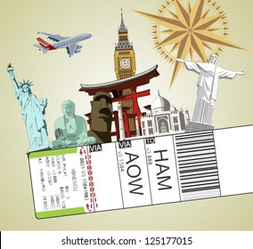 Illustration Of Baggage Tag With Famous Monument Around The World