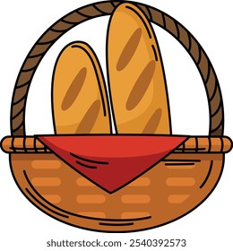 illustration of baguette in basket outline white on background vector