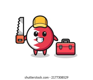 Illustration of bahrain flag badge character as a woodworker , cute style design for t shirt, sticker, logo element