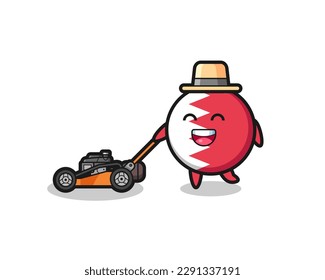 illustration of the bahrain flag badge character using lawn mower , cute style design for t shirt, sticker, logo element