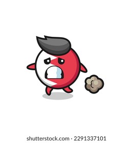 illustration of the bahrain flag badge running in fear , cute style design for t shirt, sticker, logo element