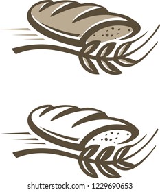 Illustration of baked bread with wheat 